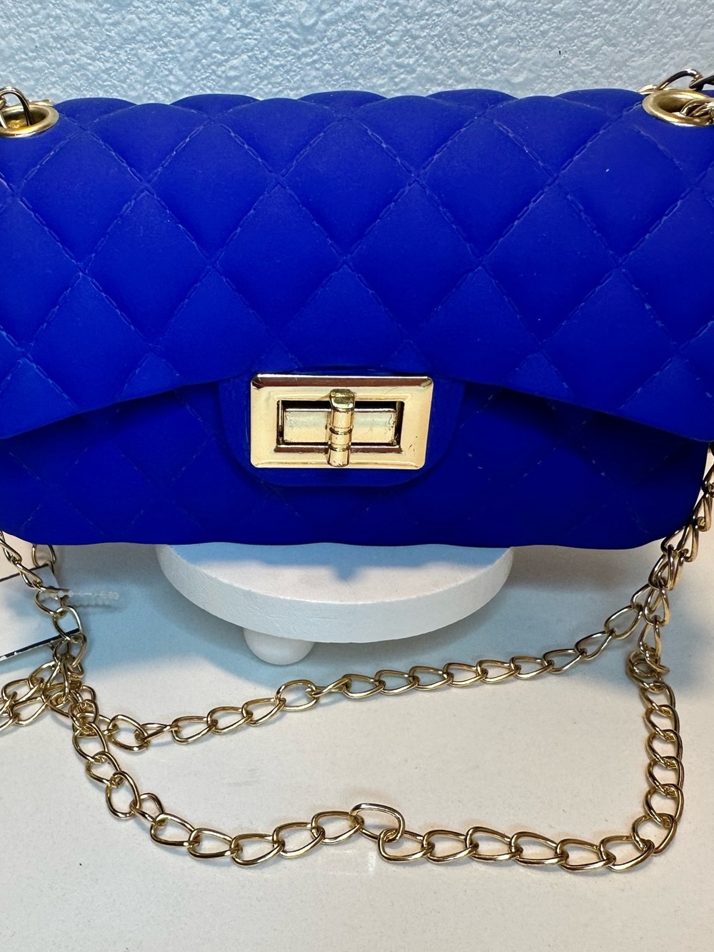 Quilted Chain Shoulder Bag in Royal Blue